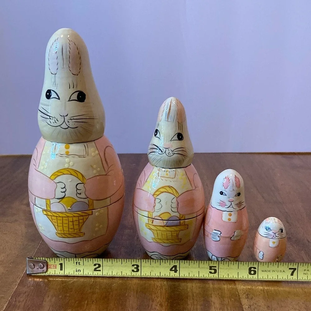 Vintage Matryoshika‎ Nesting Bunny Dolls Set of 4 Easter Pink Cream